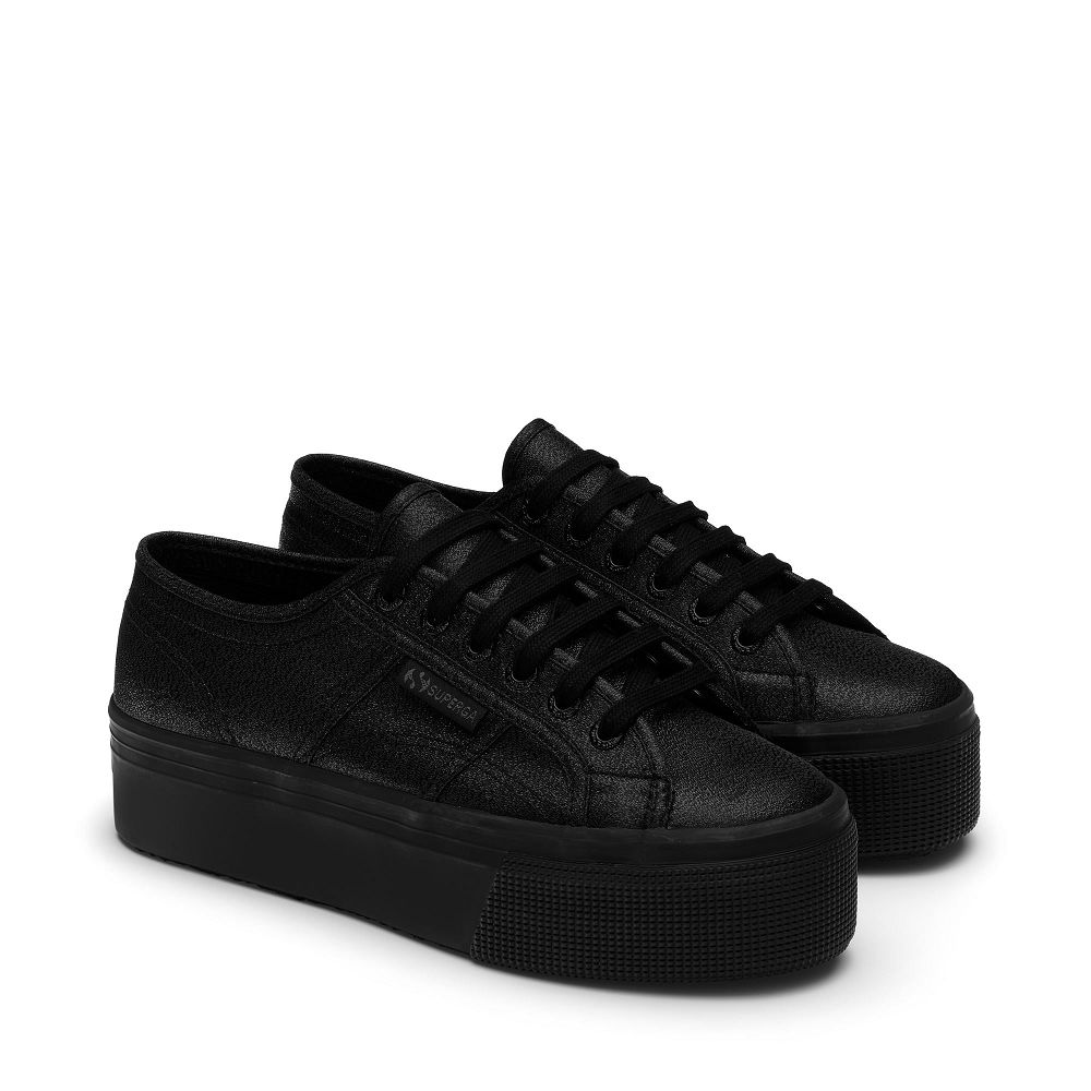 Superga 2790 Lame Black Platform Sneakers - Women's Sneakers USA | US3982053